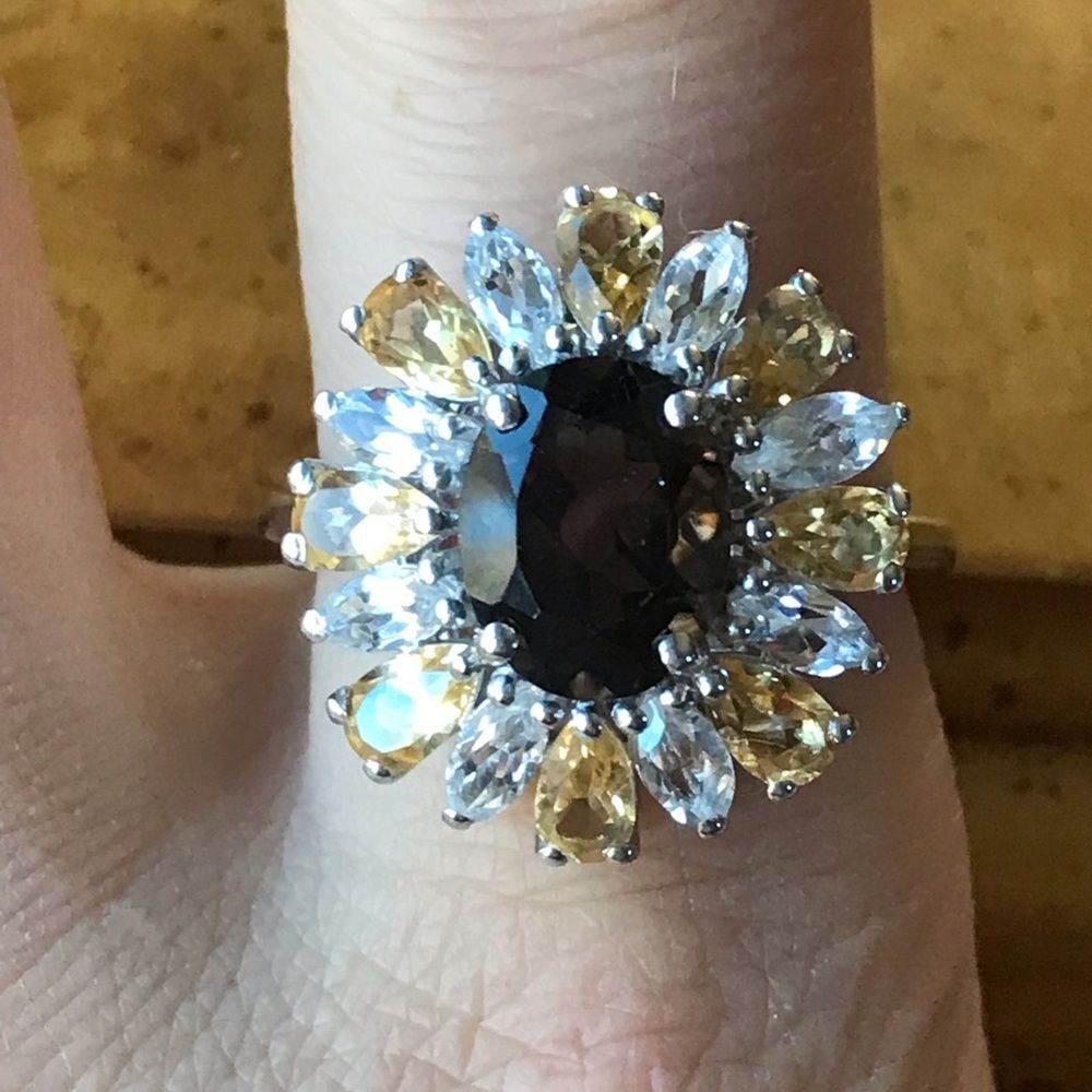 Natural Smoky Quartz Sterling Silver Cocktail Ring Size 9